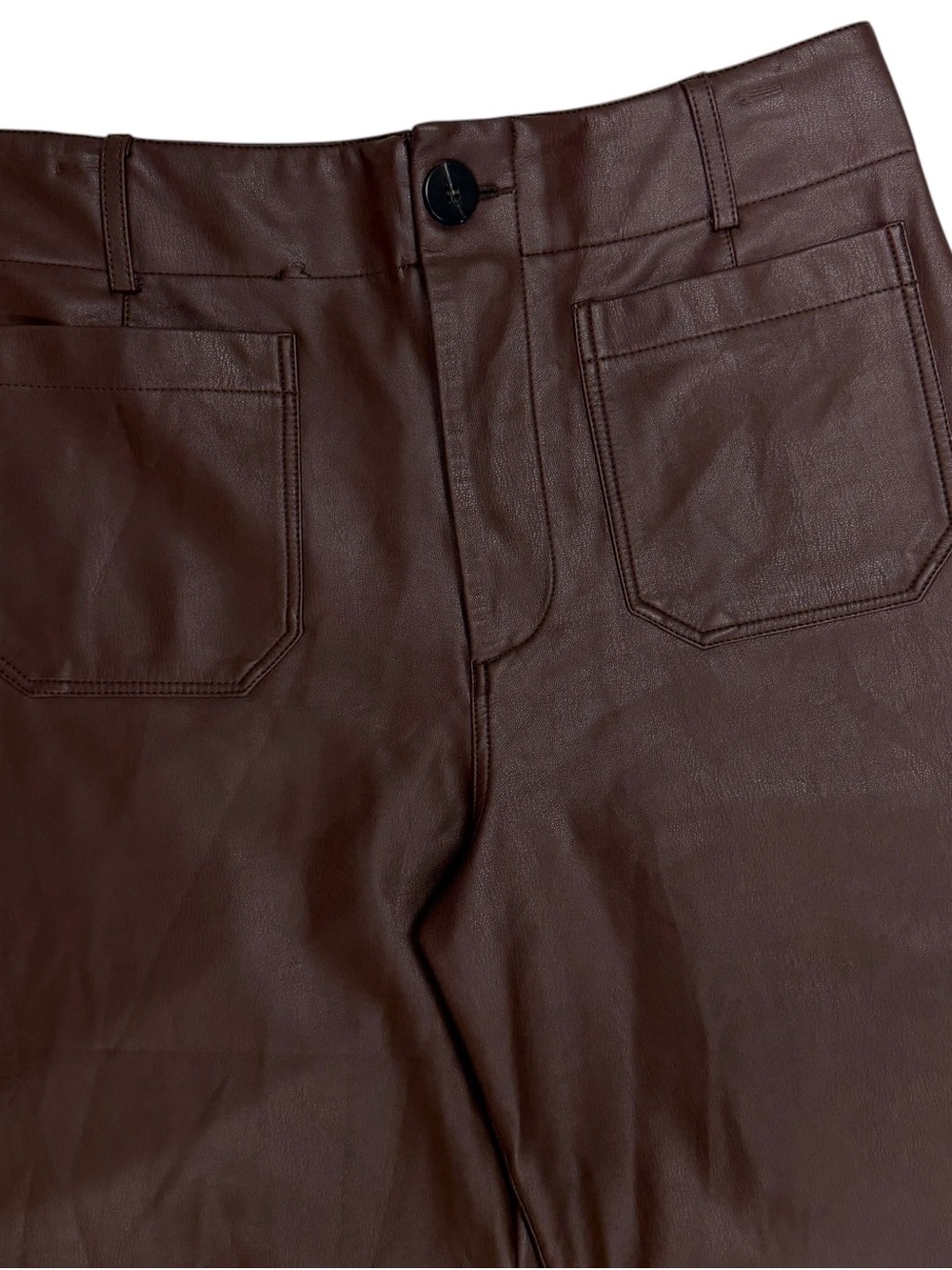 Anthropologie Maeve Colette Wide Leg Pants Womens 28 Brown Leather Patch Pocket